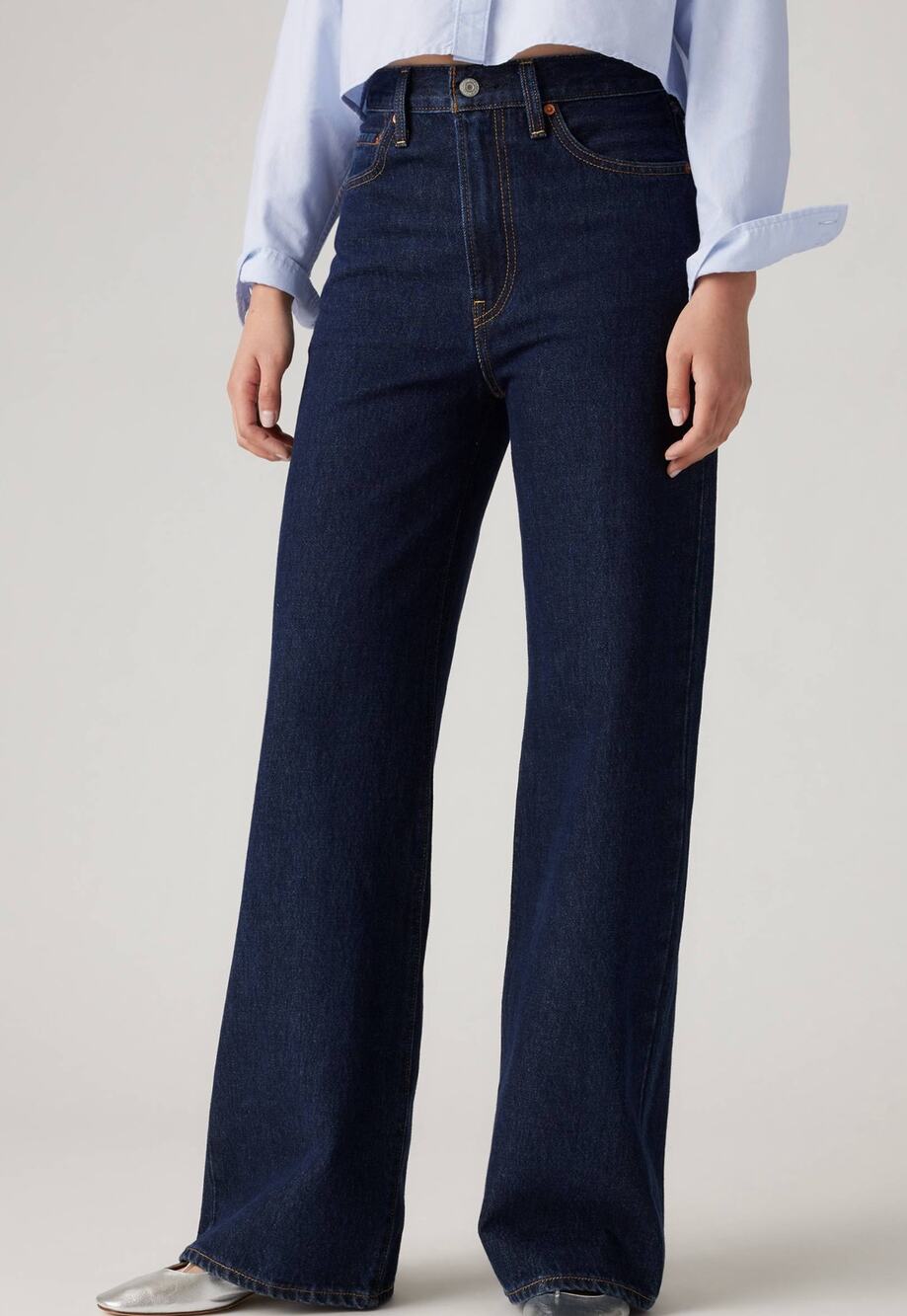 Levi's Ribcage Wide Leg High Rise Jeans in Dark Wash Blue 27